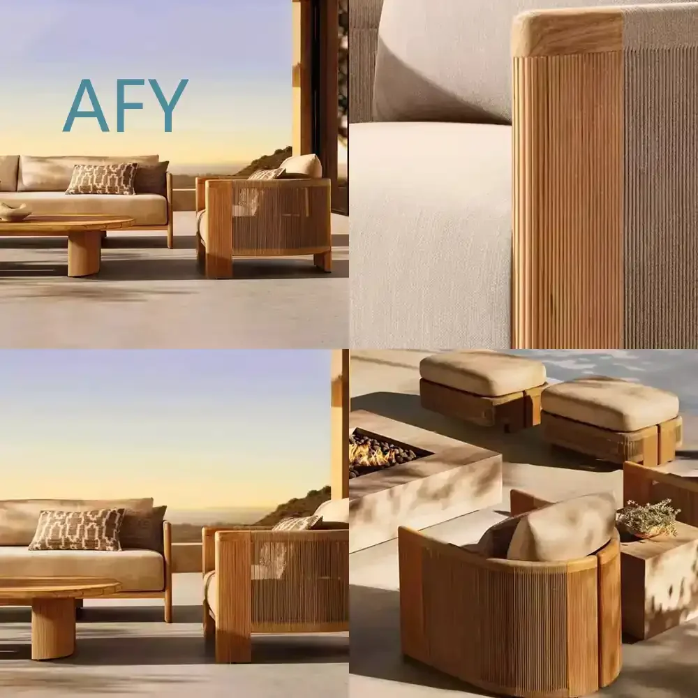 Outdoor Rope Woven Sofa for Garden Patio Hotel Villa Balcony Rattan Coffee Table Chair Furniture for Outdoor Living Space