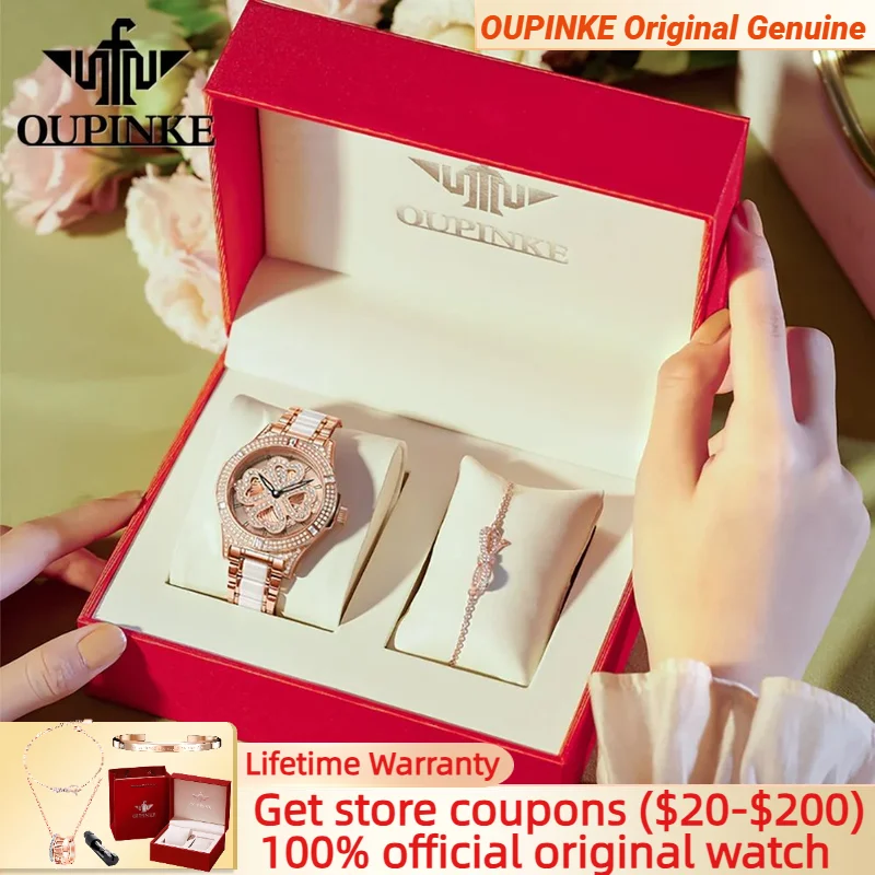 

OUPINKE 3279 Ladies' Watch Rose Gold Full Diamond 50M Waterproof High-quality Stainless steel Quartz Watch for Women