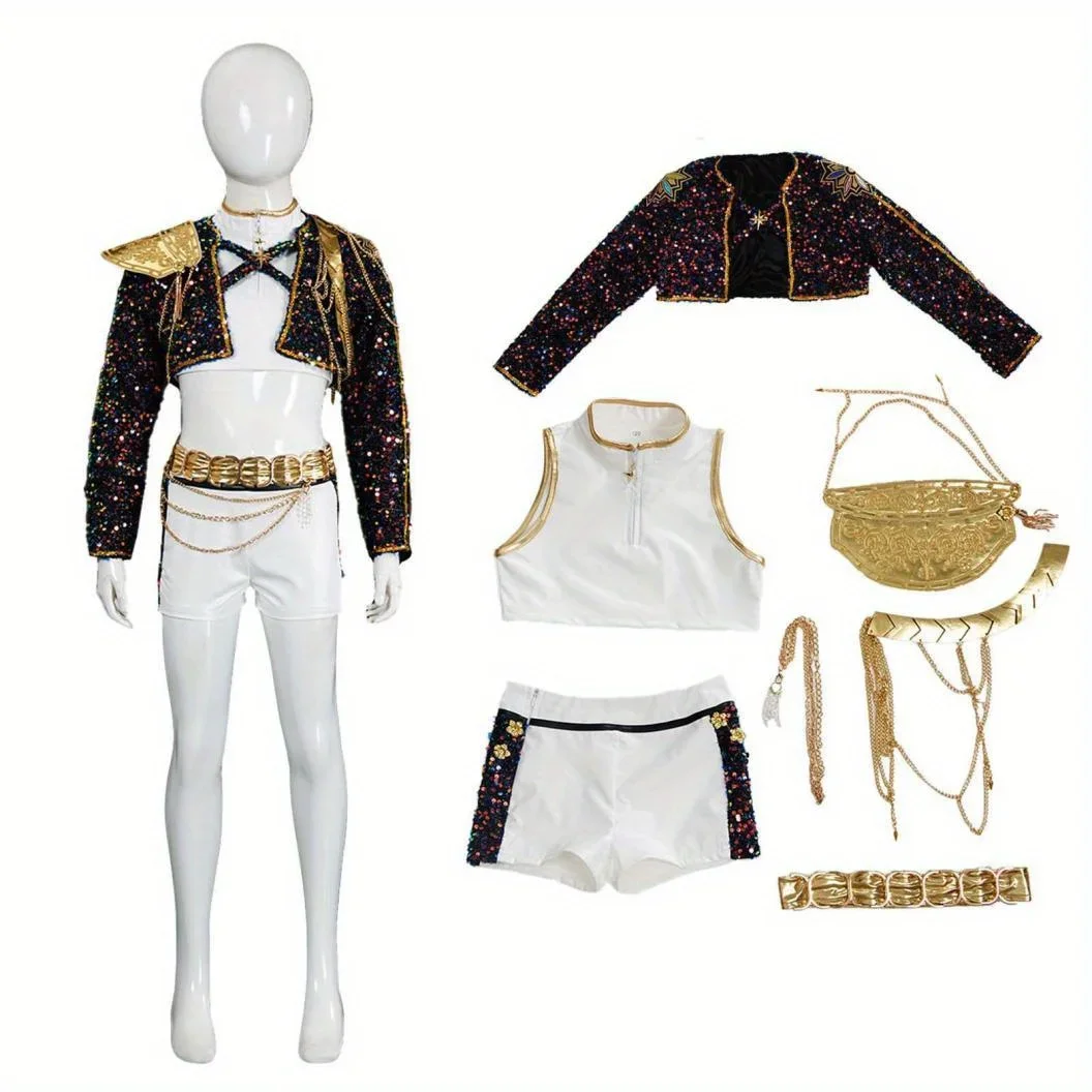 

Singer Role Play Halloween Cosplay Costume Set Coat Top Shorts Dance Stage Full Outfit, Stage Performance, Dance Wear