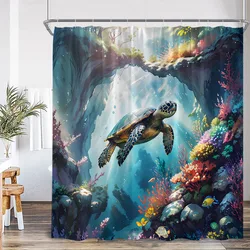 Sea Animals Shower Curtain 3D Dolphin Turtle Octopus Jellyfish Undersea World Bathroom Decoration Kids Polyester Bathtub Curtain