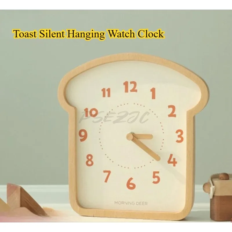 Household Decoration Solid Wood Toast Wall Clock Decoration Silent Wall Watch Clock Desktop Wall Dual Use