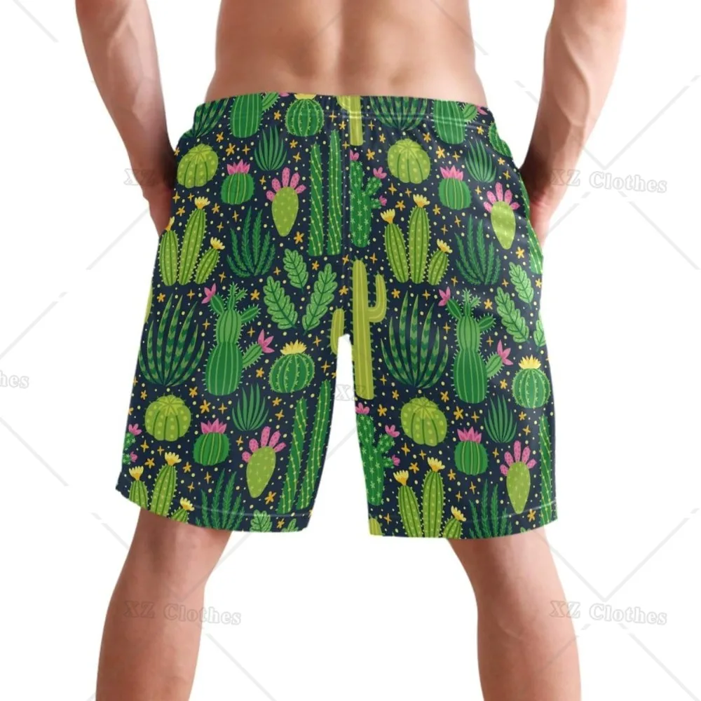 Cactus Men's Novelty Beach Shorts Quick Dry Swimwear Sports Running Swim Board Shorts Bathing Suits with Mesh Lining and Pocket