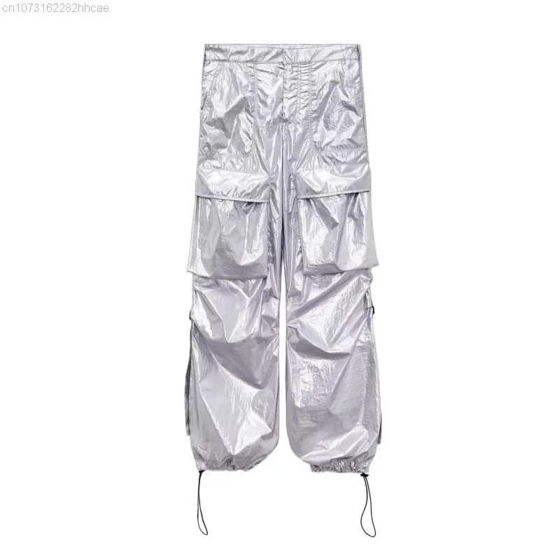 Y2k New In Silver Women\'s Pants Cargo 2023 Baggy Trousers Oversize Vintage Streetwear Trendy Grunge Stylish Chic Classic Pants