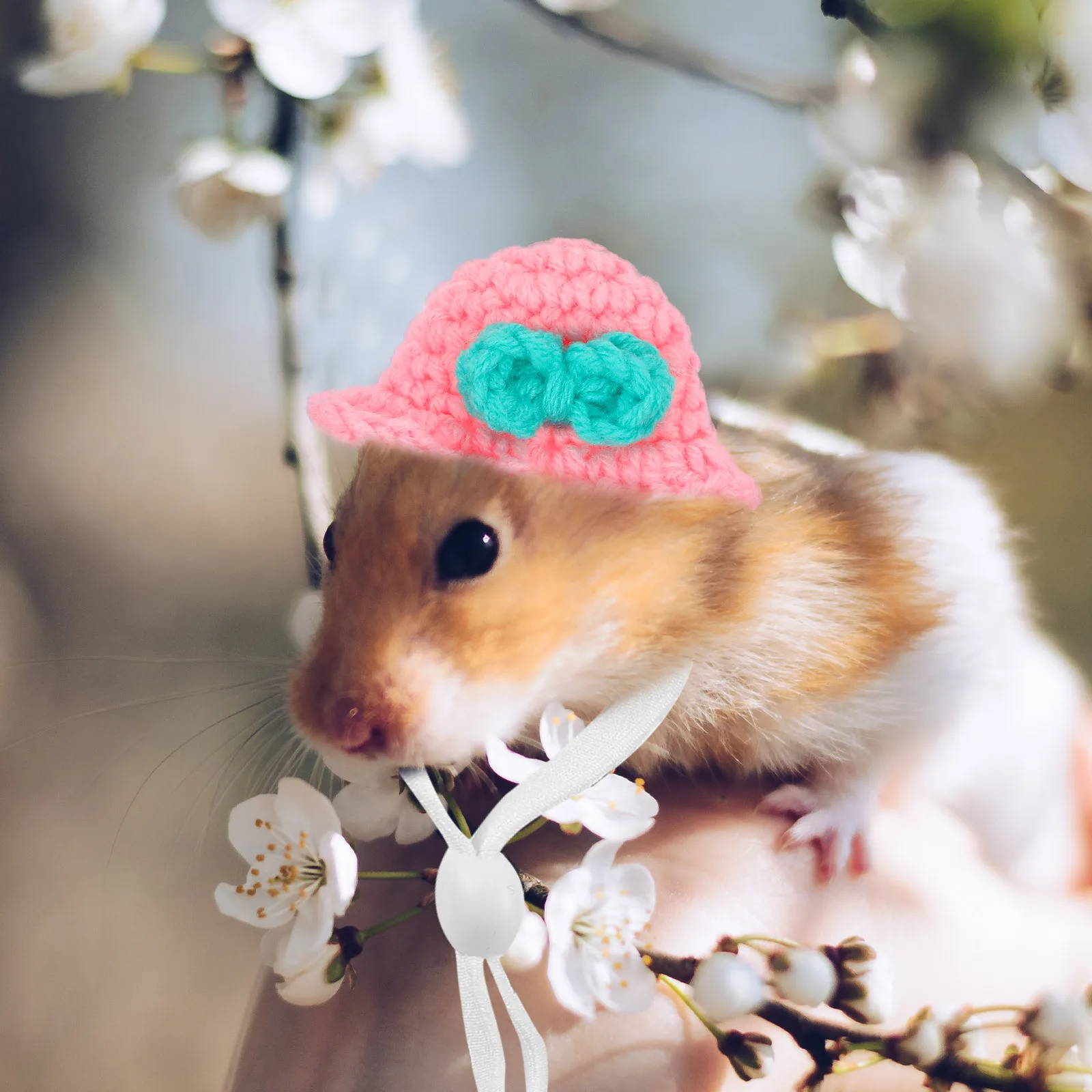 

Mini Knitted Hat Small Pet Hat Adjustable Strap Cute Hamster Chinchilla Decorative Head Accessories Pet Supply