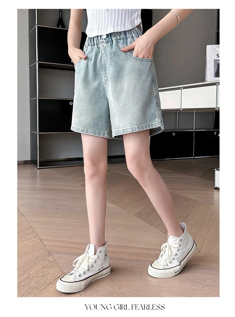 2026 Sommer Mädchen-Jeansshorts mit Schmetterlingsstickerei, Teenager-Shorts mit Elastischem Hohem Bund, Weite Beine, Lässige Streetwear für Kinder – Detail 10