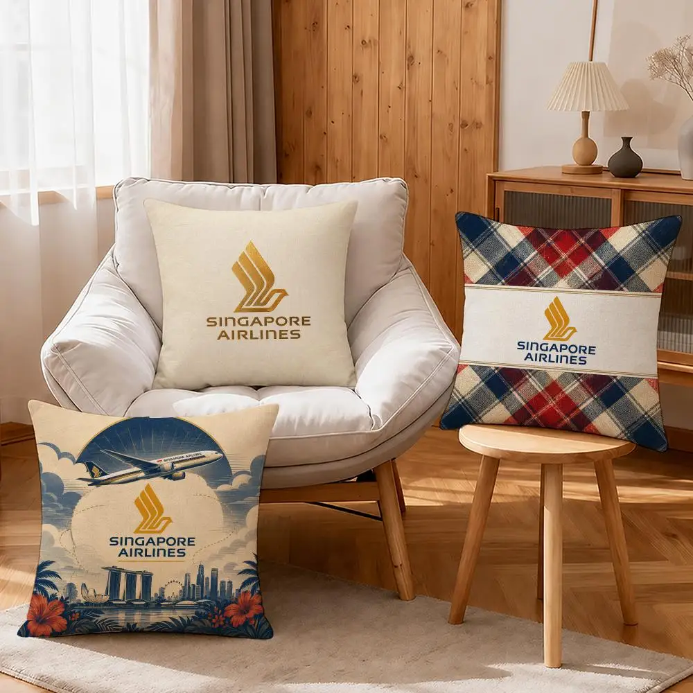 Airline Singapore Airlines Cushion Cover Linen Anti-Mite Antibacterial Cushion Cover Invisible Zipper Sofa Decor