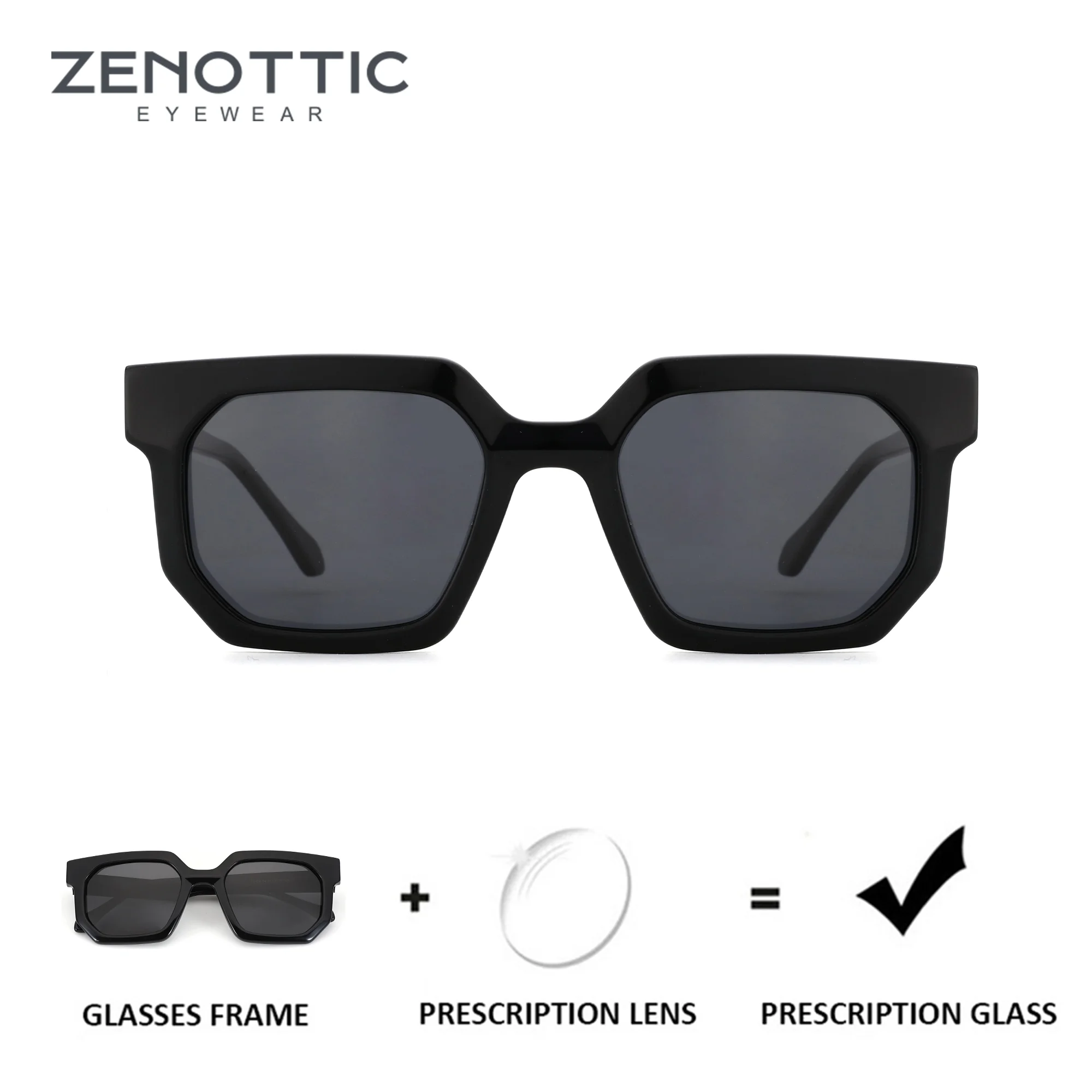 

ZENOTTIC（XS Size）Polygon Polarized Prescription Sunglasses For Unisex UV400 Modish Acetate Progressive Optical Sun Glasses