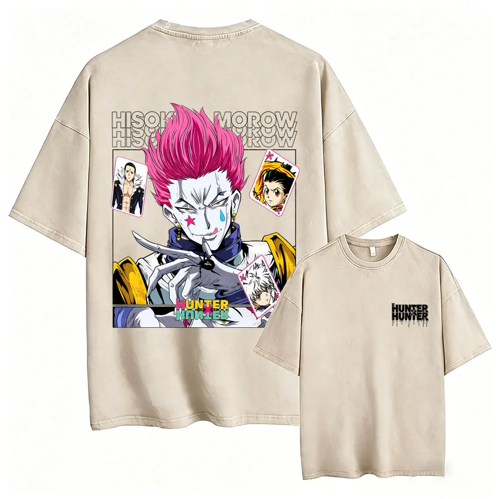 Anime Hunter X Hunter Kite Washed Retro T-shirt Men Women Vintage Manga Cotton T-shirts Men's Clothing Casual Oversized T Shirt