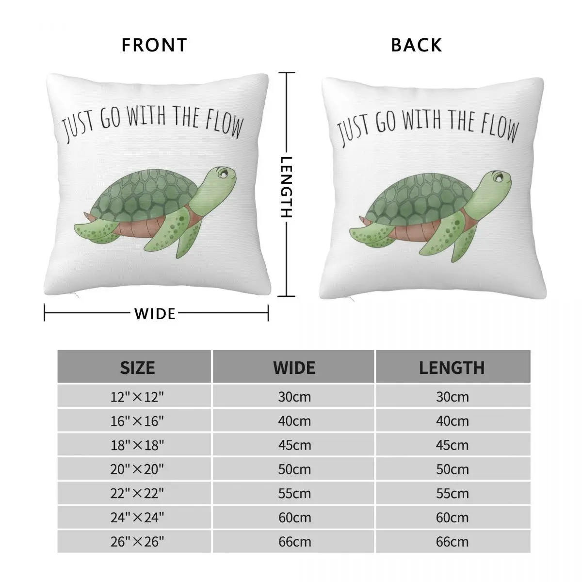 Turtle Go With The Flow Square Pillowcase Polyester Linen Velvet Creative Zip Decor Sofa Seater Cushion Cover Wholesale