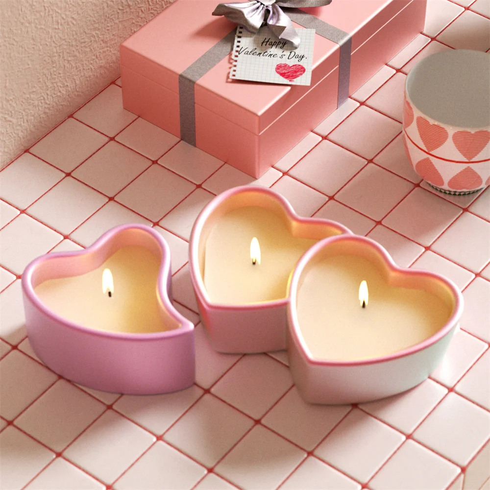 Boowan Nicole Heart Candle Jar Silicone Mold DIY Candle Vessel Concrete Jesmonite Mould Valentine's Day Home Decoration Tools