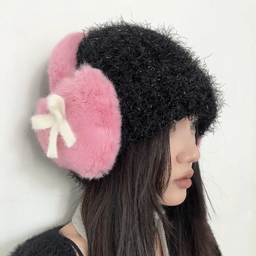 

New Kawaii Bow Knot EarMuffs Thickened Plush Heart Fluffy Ear Muffs Cold Protection Fashion Women Ear Cover