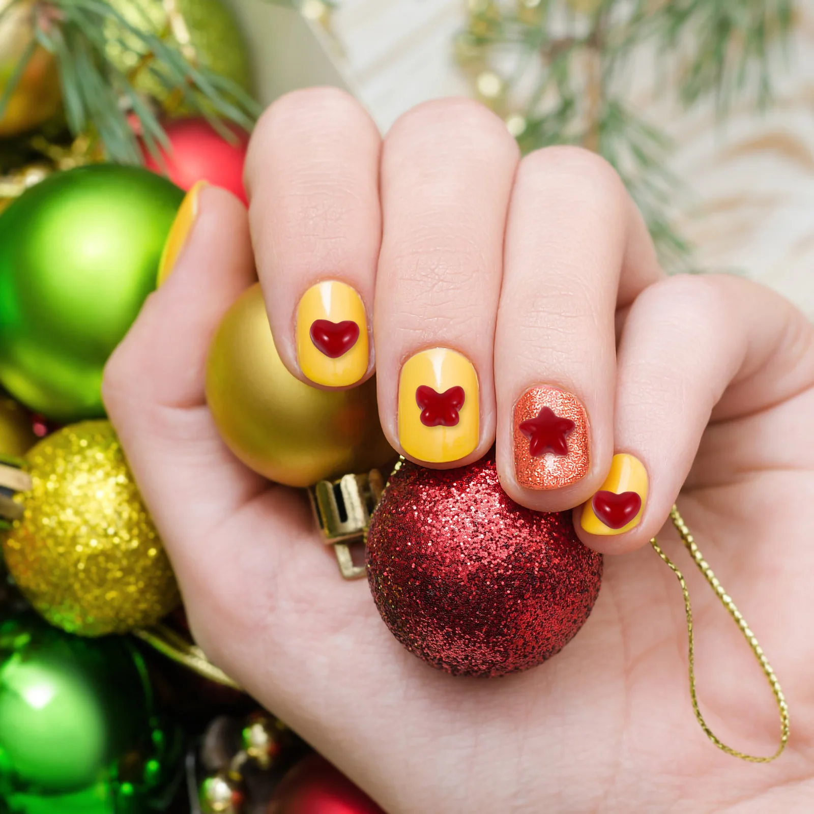 

60Pcs Nail Charms Red Heart Butterfly Star Romantic Mini Size DIY Nail Decorations Valentines Day Party Daily Use