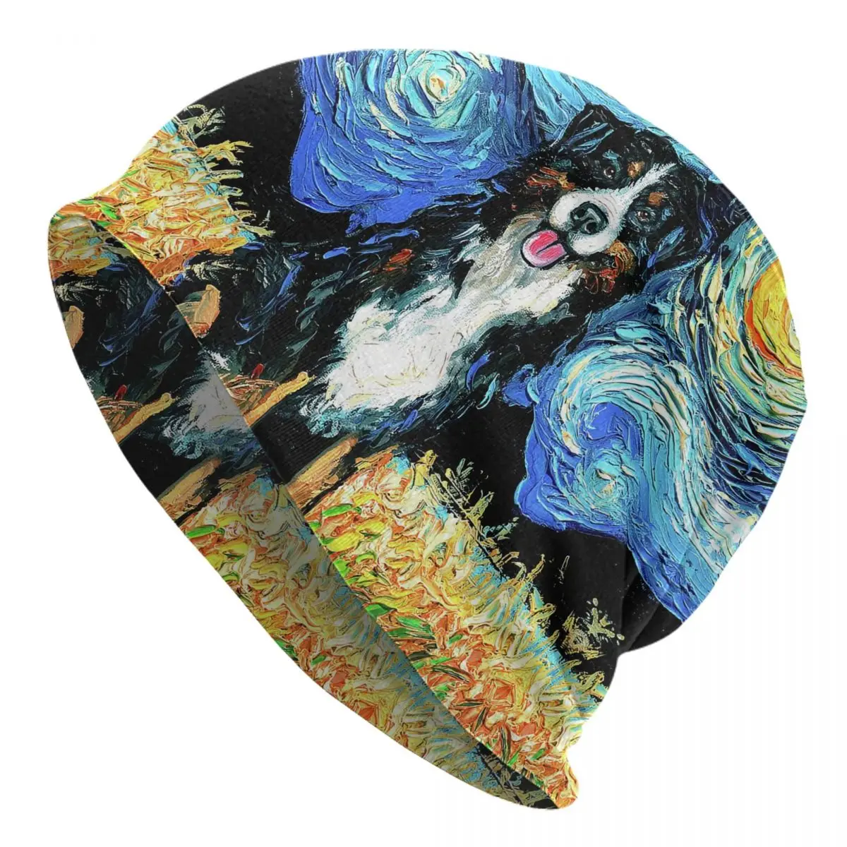 Starry Night Bernese Mountain Dog Skullies Beanies Caps Unisex Winter Warm Knit Hat Adult Pet Puppy Bonnet Hats Outdoor Ski Cap