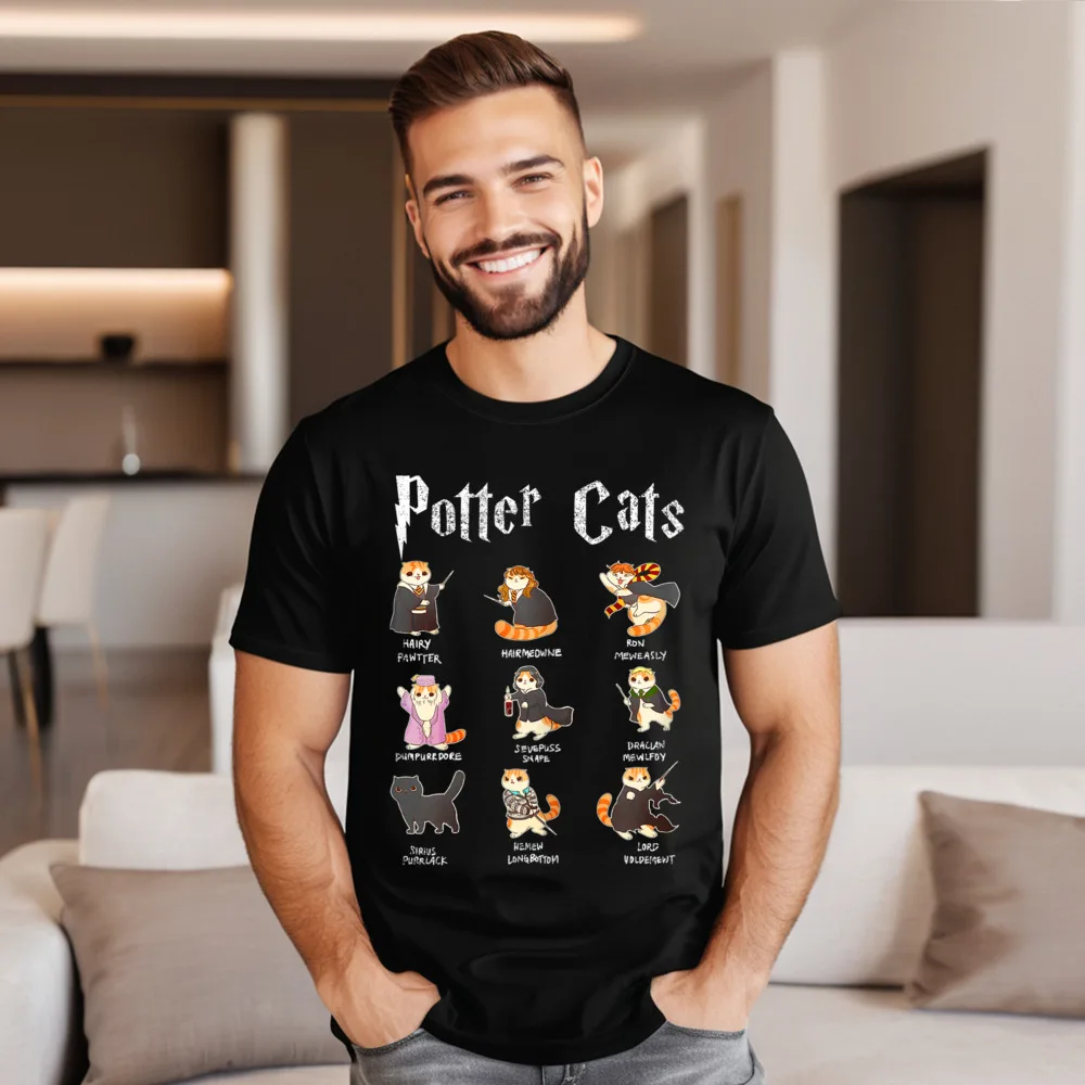 Harry Pawter Cute Cats T Tshirts Normal Short Sleeve Funky O Neck 100% Cotton Tees Slogan T-Shirt Girlfriend VALENTINE DAY
