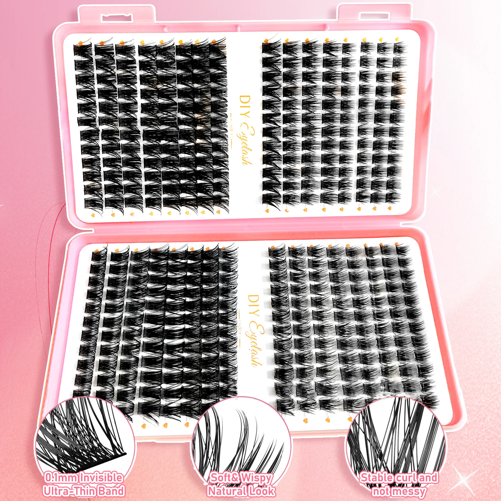 384PCS DIY Lash Extension Clusters Kit - D Curl 0.1mm Ultra-Thin Band Individual Lashes, Soft Wispy Natural Lash Clusters for Be image 2