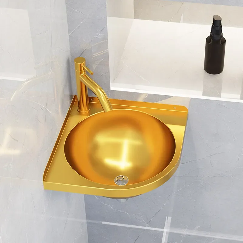 304 stainless steel gold triangular basin wash basin wall-mounted bathroom household small apartment washbasin local tyrant gold
