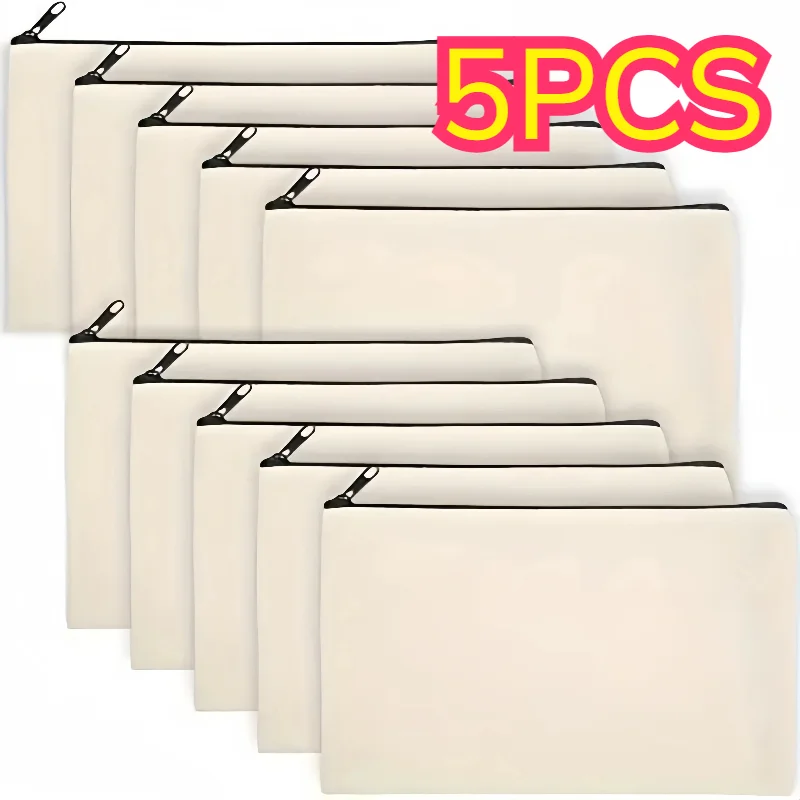 5pcs Blank Canvas Zipper Pouch Bulk, Makeup Bag Pencil Case For Cosmetic & DIY Crafts, Independence Day
