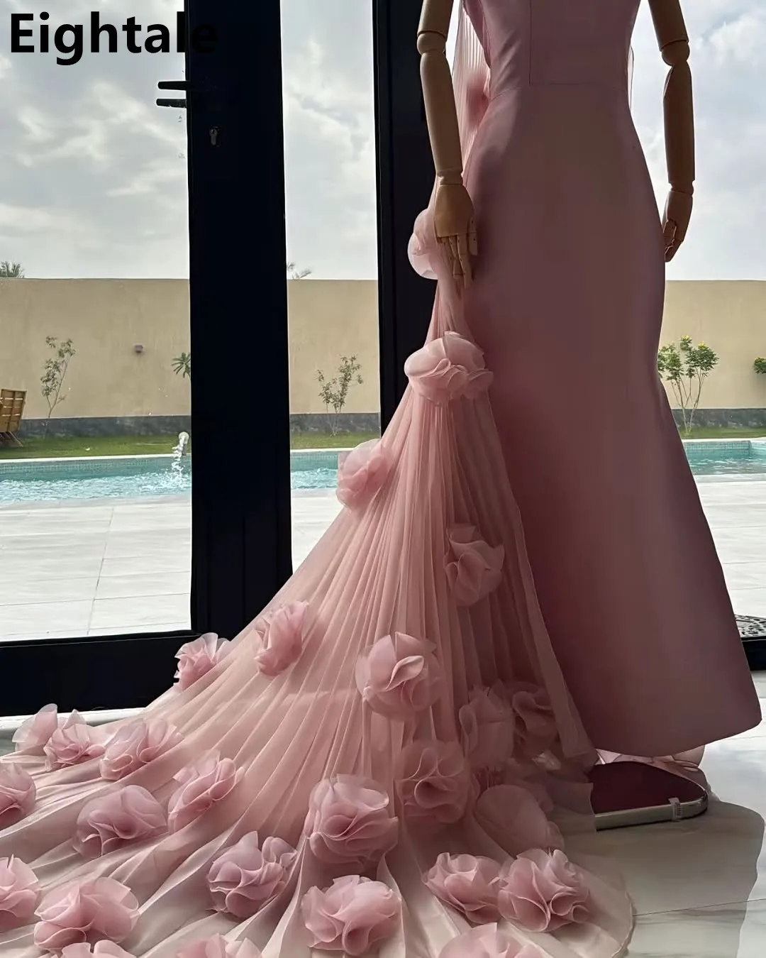 Eightale 2025-vestido de noche de sirena rosa con flores de lujo, vestido de fiesta de boda con hombros descubiertos, vestido de fiesta árabe saudí personalizado