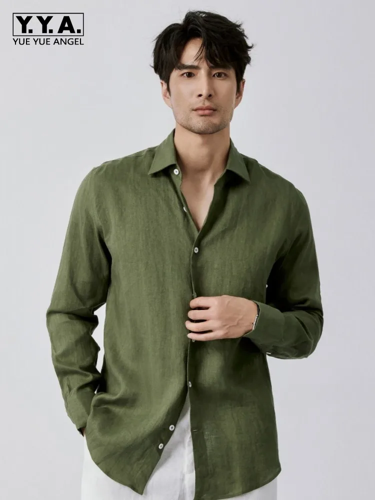 

Мужская однотонная льняная рубашка с длинным рукавом, тонкая, для весны и лета, деловая повседневная, офисная, однобортная, модная мужская рубашка