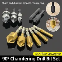 HSS Titanium Countersink Drill Bit Set 3/5 Flute 82/90 Degree 1/4''Hex Wood Metal Hole Cutter Deburring Chamfering Trimmer Tools
