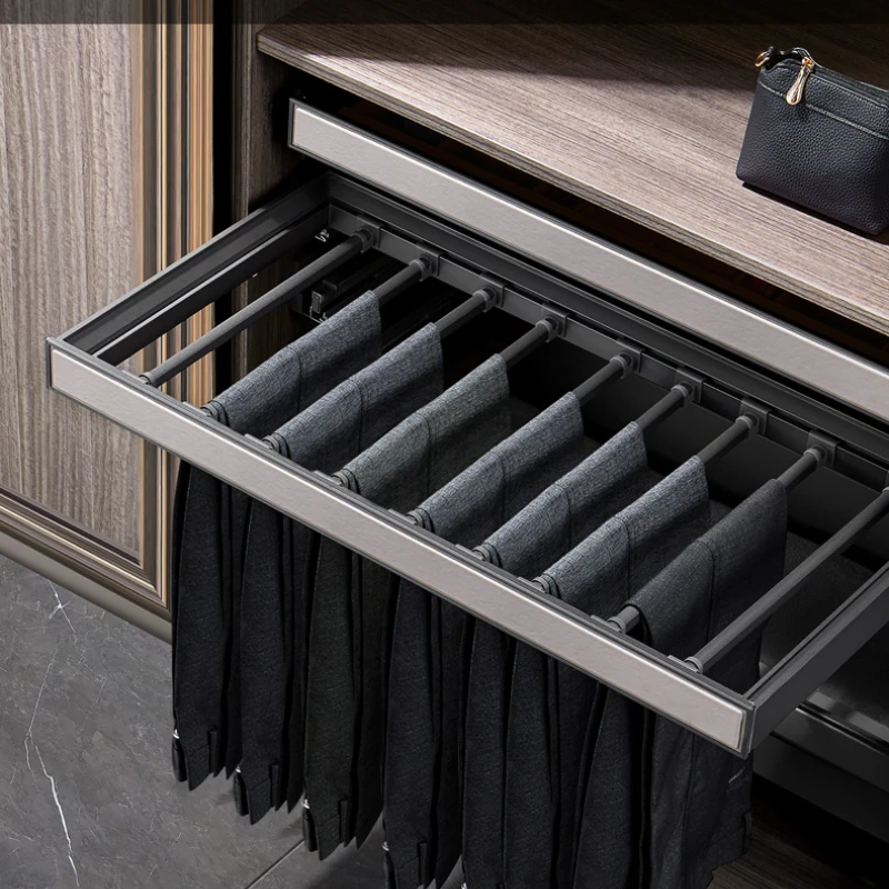 pants rack, wardrobe built-in telescopic pants  rack, household multi-functional pull-out slide rail, cloakroom, hardwar