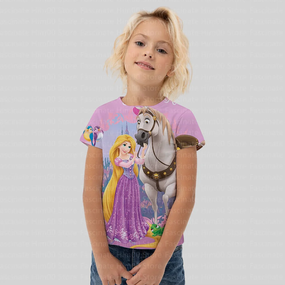 Tangled Rapunzel 2024 New Summer Short Sleeve Girls Princess Party Casual Fashion Clothing Street T-Shirt Family T-Shirt