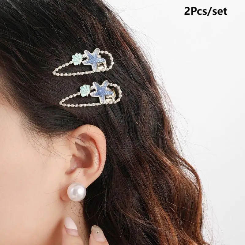 

2 шт. изысканные заколки для волос в виде ракушки морской звезды, милая фея, заколка для волос, заколки с боковой челкой, зажим в виде утконоса для девочек, универсальные аксессуары для волос