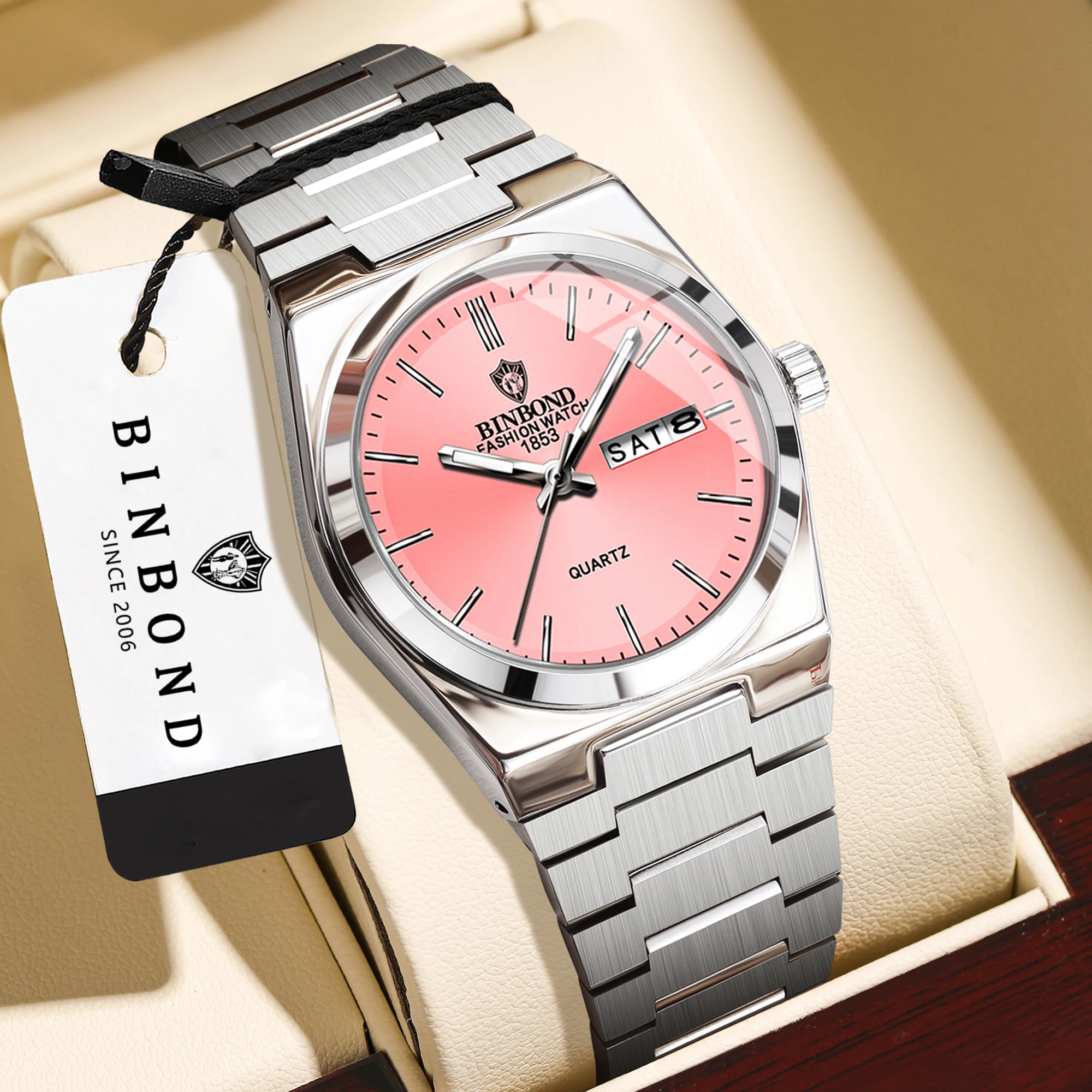 BINBOND Quartz Watches For Women Luxury Luminous Waterproof Auto Date Week Display Women's Watch Reloj Ladies Timepiece image 2