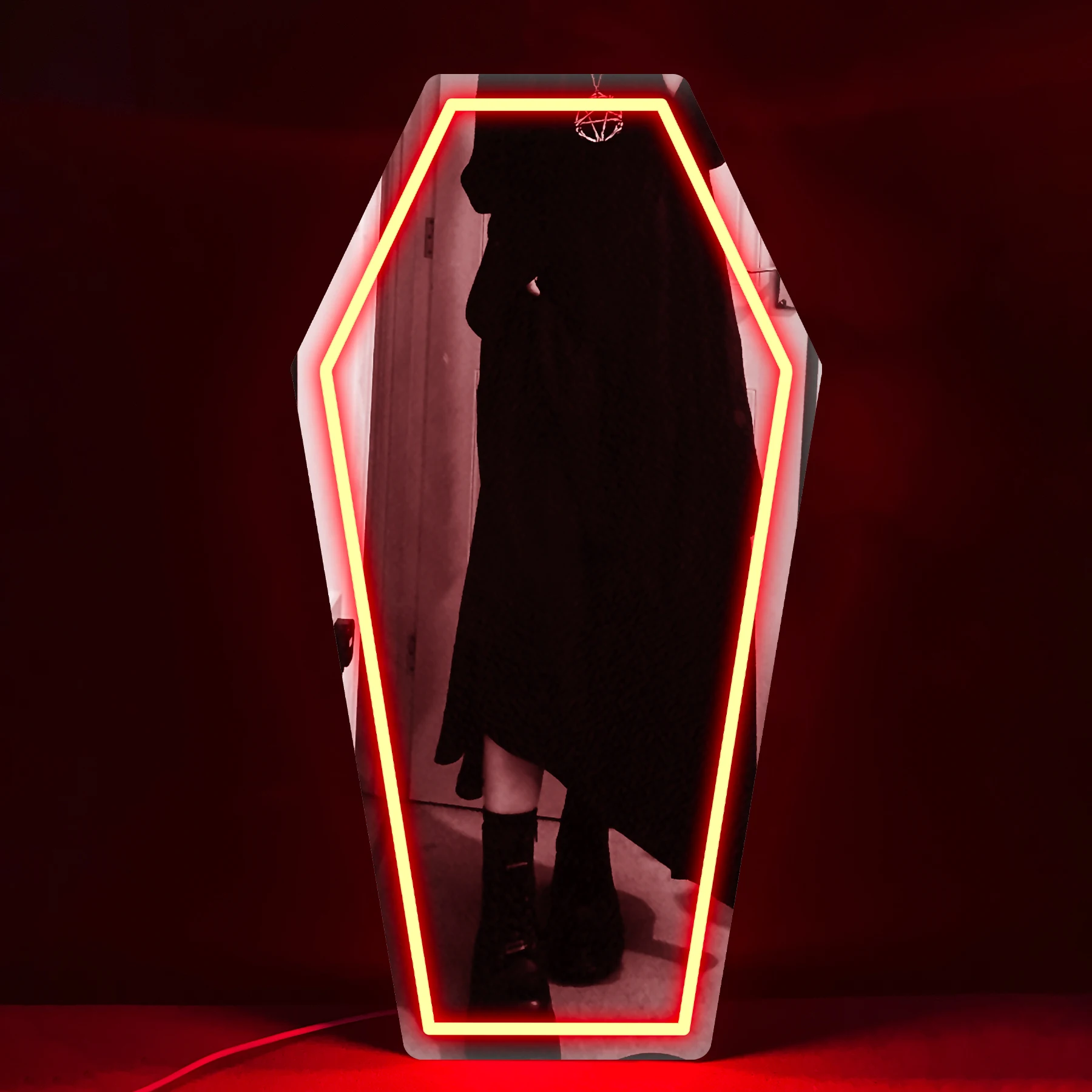 

The Coffin Mirror Neon Lights. USB Powered with Dimmable Switches for Bedroom, Studio and Holiday Party Arrangements.