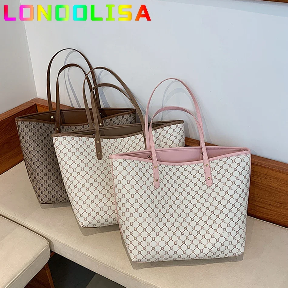 2 Pcs/set Luxury Designer High Capacity Tote Handbag for Women Trends Brand Designer Striped Shopper Shoulder Shopping Bag