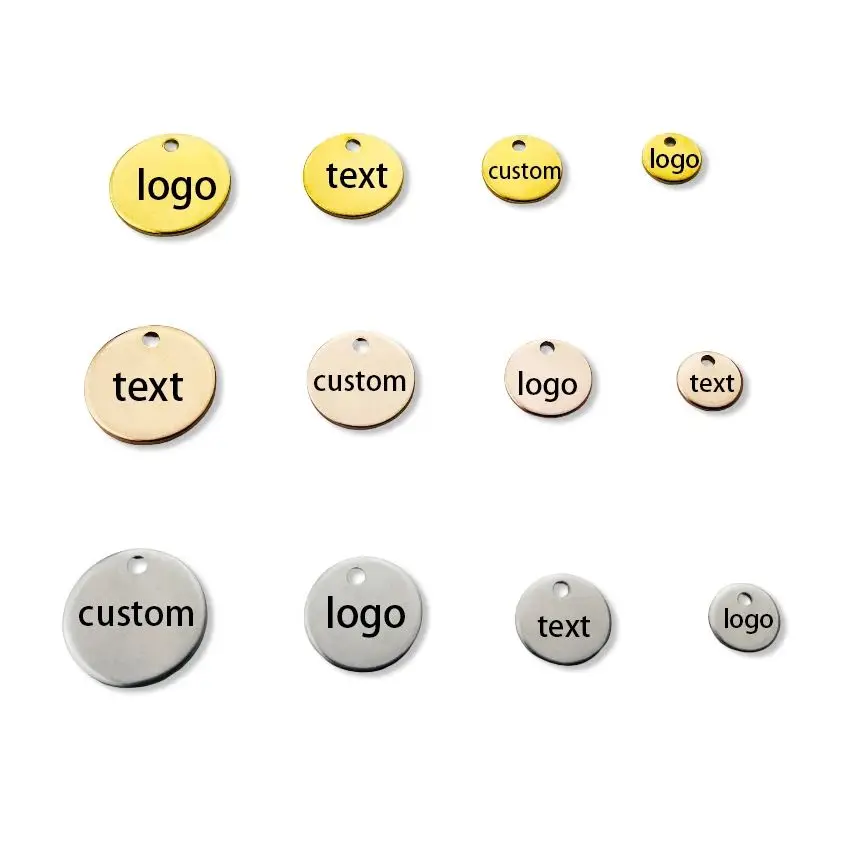 20/50pcs Laser Engraved Logo Tags Stainless Steel Circle Tag 6mm-25mm Round Charm Custom Pendants Name Tag for Jewelry Making