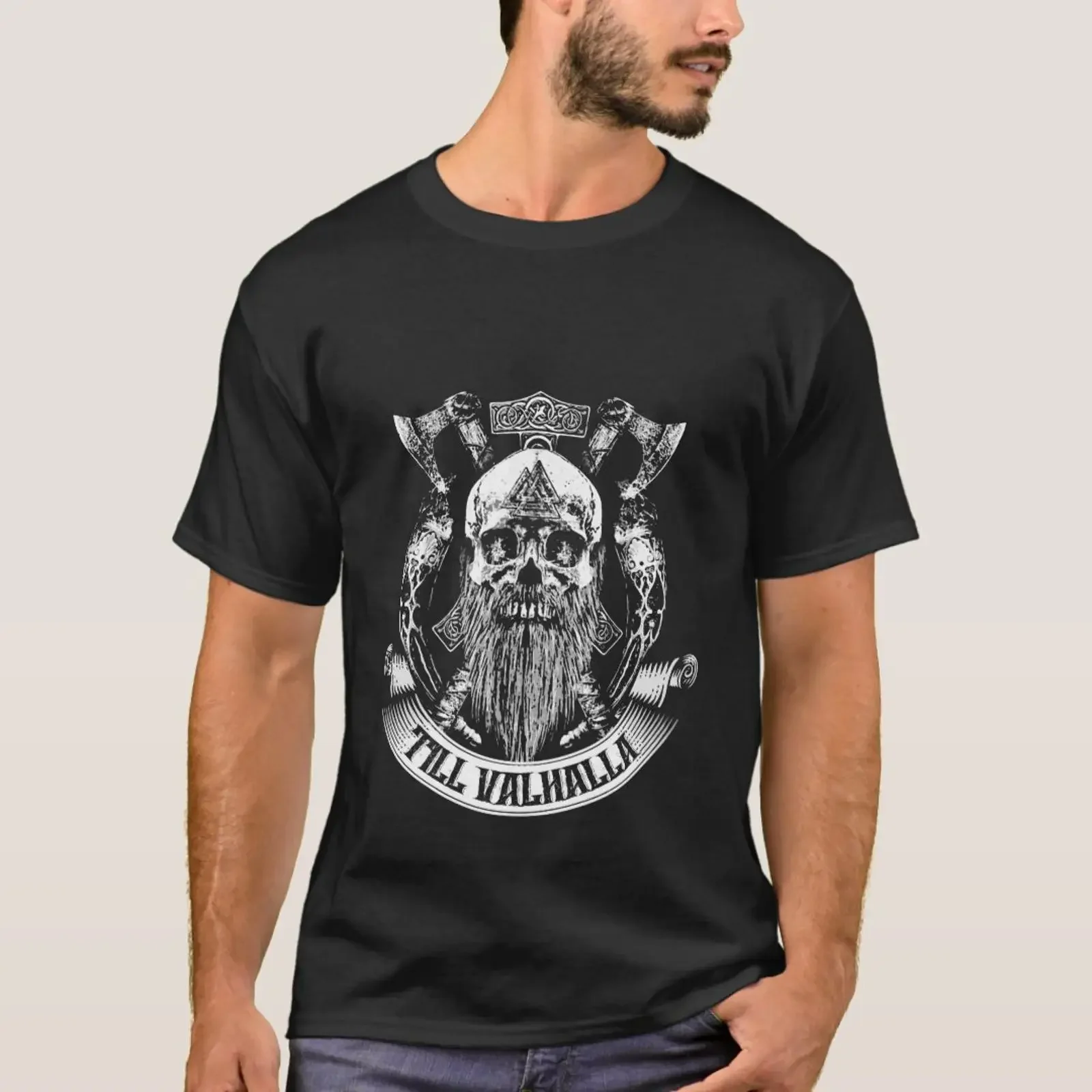 Viking Till Valhalla Skull With Axe T Shirt vintage Washed Breathable Versatile Casual Unisex streetwear Stretched Soft homme