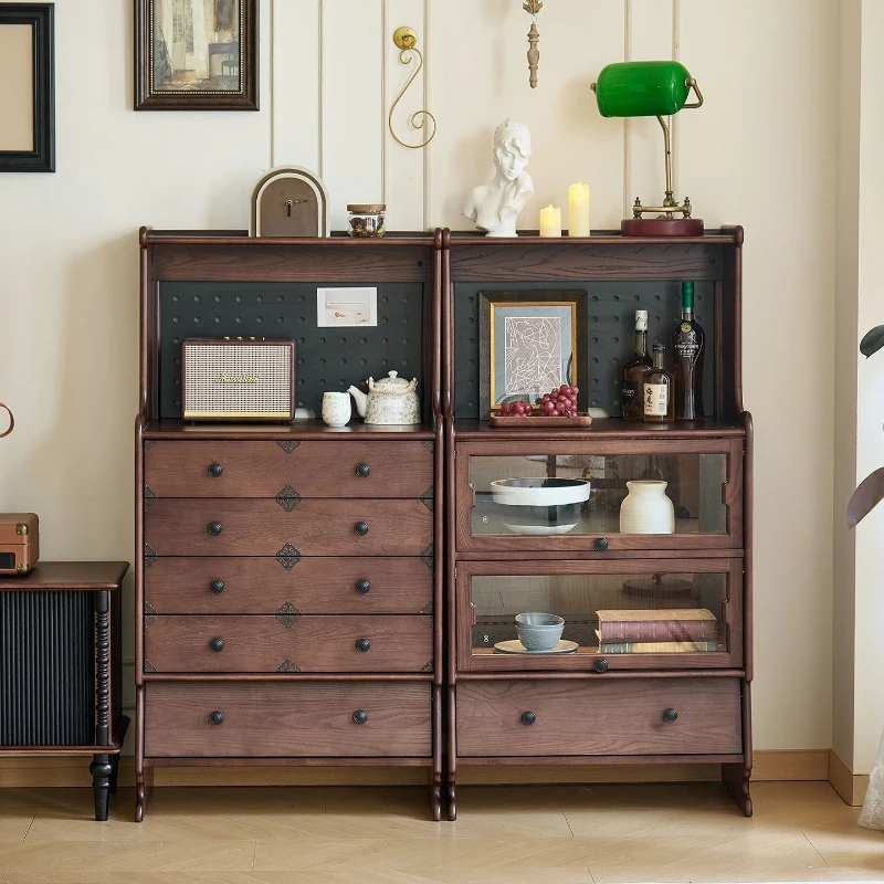 

Retro solid wood dining side cabinet, bedroom storage, chest cabinet, glass door display cabinet, locker, kangaroo cabinet