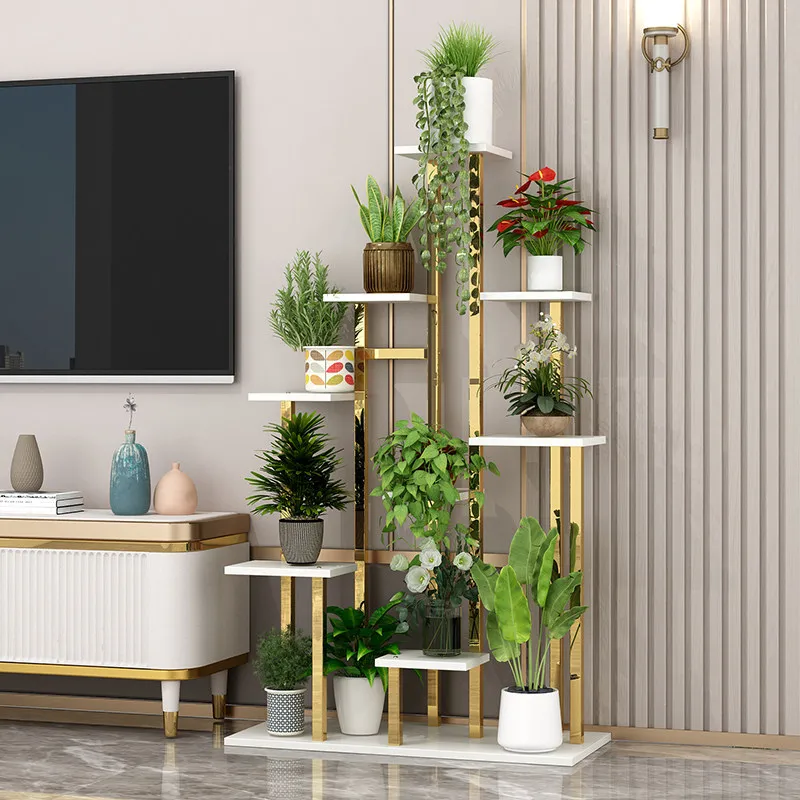 

*Light Luxury Stainless Steel Rectangular Welded Flower Stand Modern Storage Rack Living Room Floor-standing Golden Pothos Stand