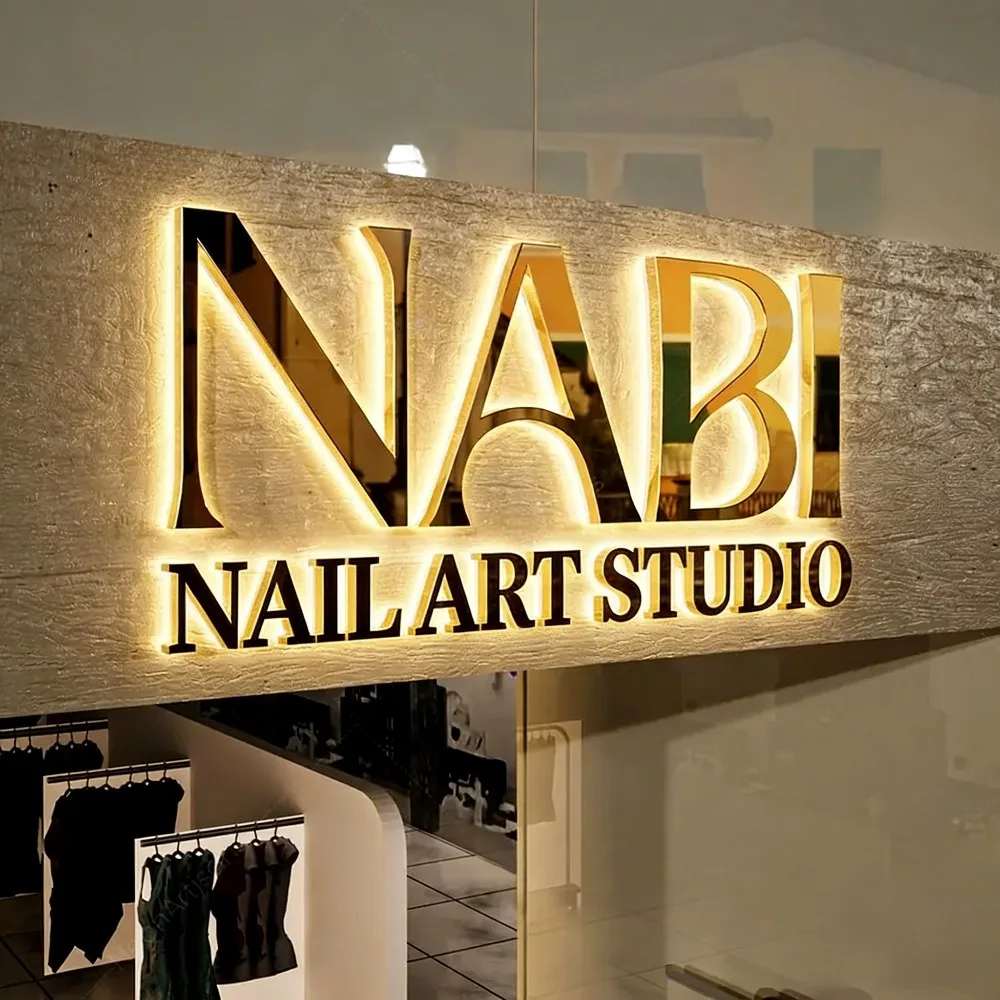 Custom 3D Metal Letter LED Sign Backlit Halo Front Lit Nail Salon Wall Logo for Manicure Studio Indoor Outdoor Commercial Decor