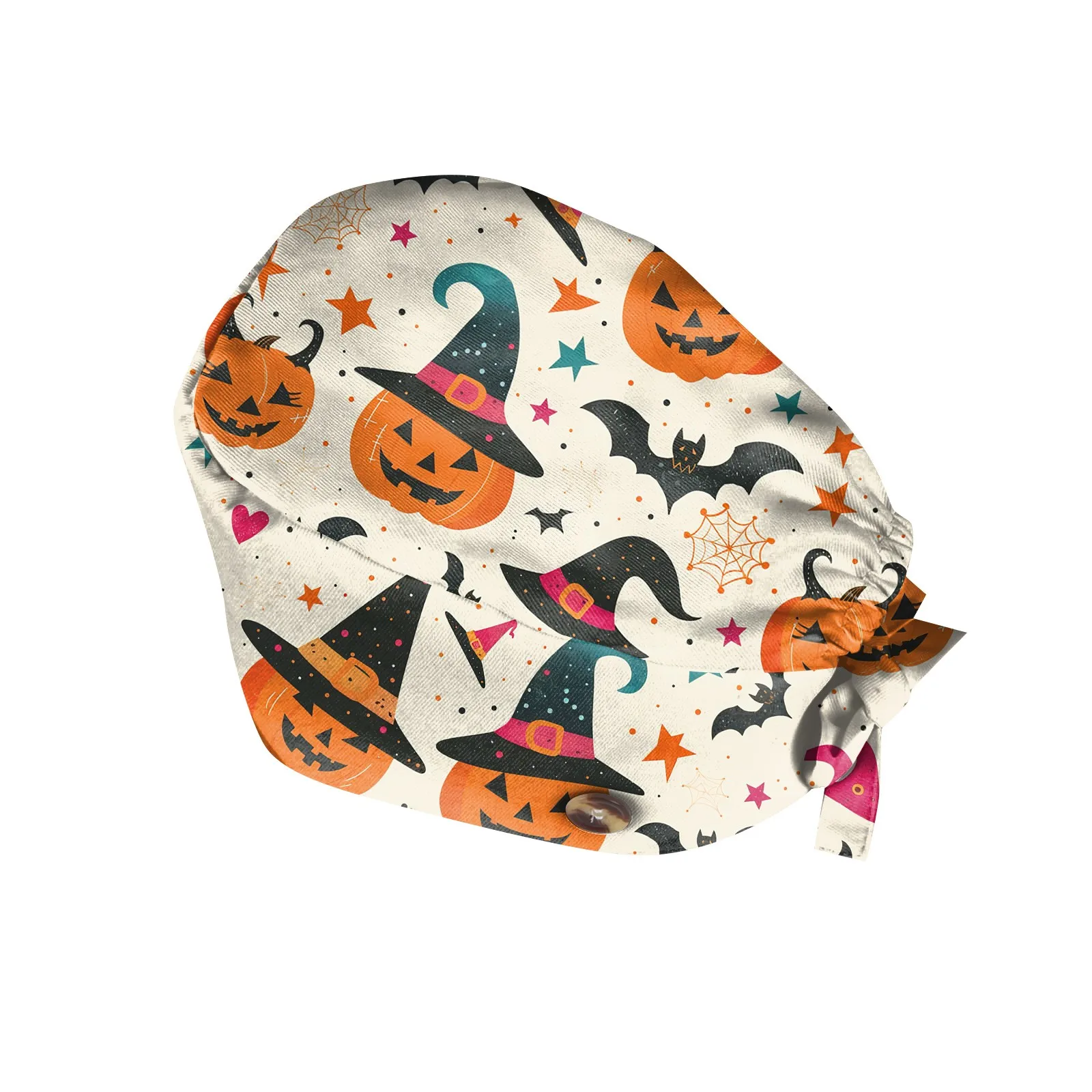 

Кепка с узором и принтом на Хэллоуин, зоомагазин, лаборатория, красота, рабочая шляпа, скраб, аксессуары для медсестры, шляпа Баотоу, пылезащитная крышка, шляпа медсестры