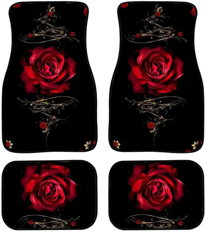 

Fuibeng Rode Roos Bloem Flroal Print Auto Vloermat Auto Front & Back Floor Tapijt Non Slip Anti Vuile Voet pad Tapijt Automo