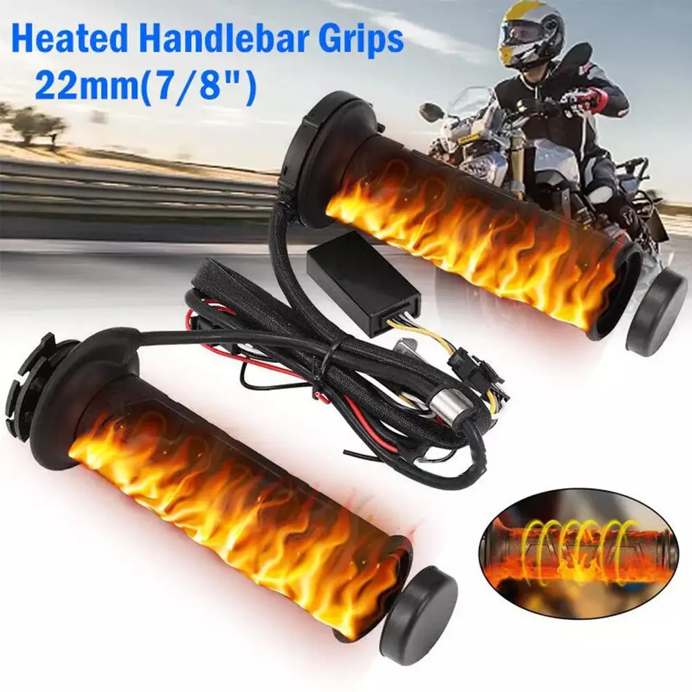 Motorcycle Heated Grips Electric Molded Grips Scooter Moped Grips Hand Warmer 22mm Motocross Adjustable Hot Grip Handle