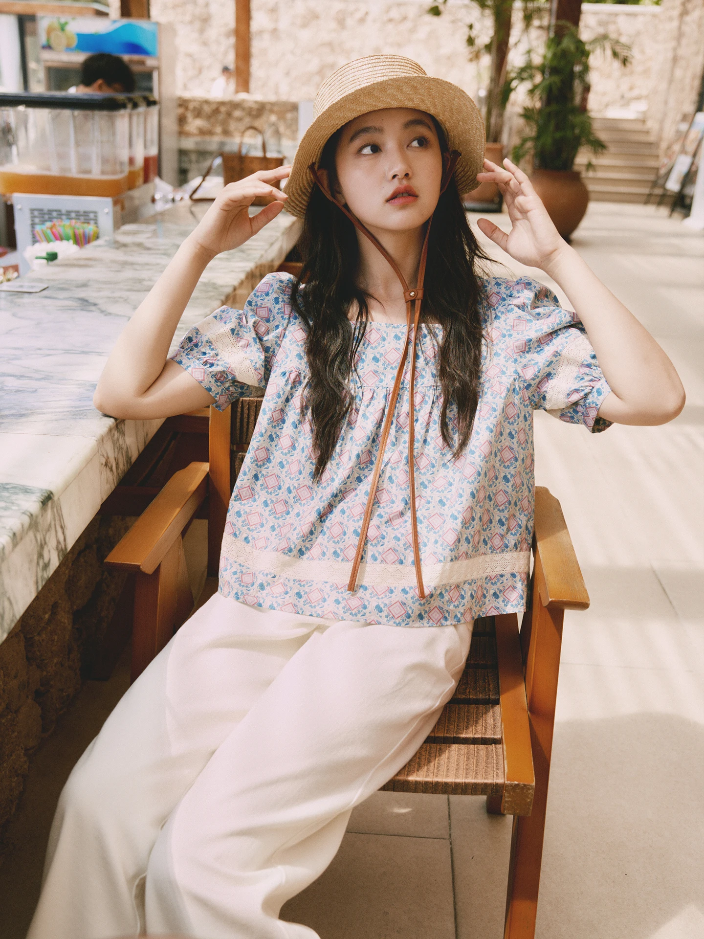 

Fay-Fayee Lace Patchwork A-Line Shirt Women's Summer New Style Breathable Gentle Wind Top Square Collar Cotton Short Sleeve
