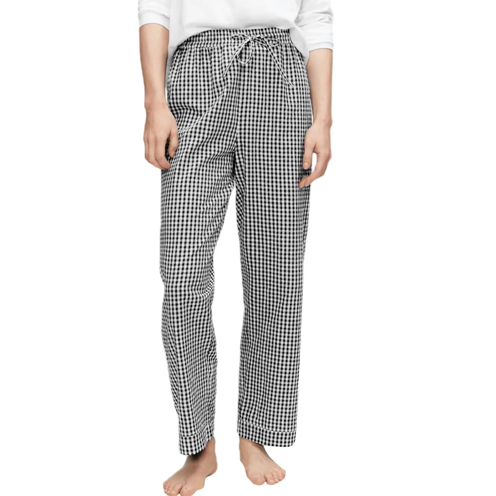 

2025 Women Y2K Aesthetic Gingham Print Pants Elastic Waist Dreawstring Wide Leg Trousers Checkered Casual Lounge Pants