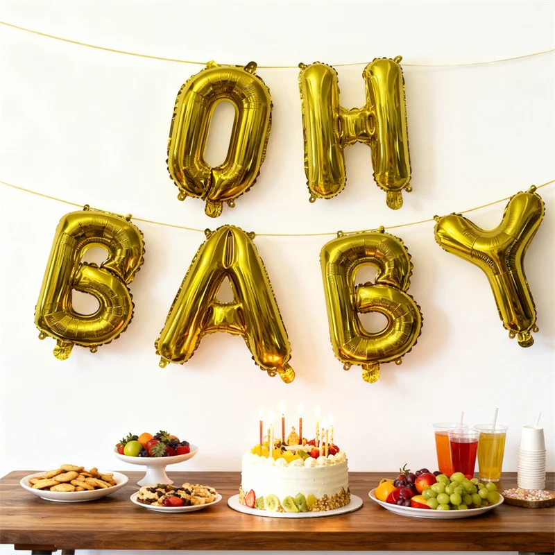6 Stück 16 Zoll Oh Baby Buchstaben Folienballons Kinder 1. Geburtstag Dekoration Junge Mädchen Geburtstag Babyparty Party Geschlecht offenbaren Zubehör