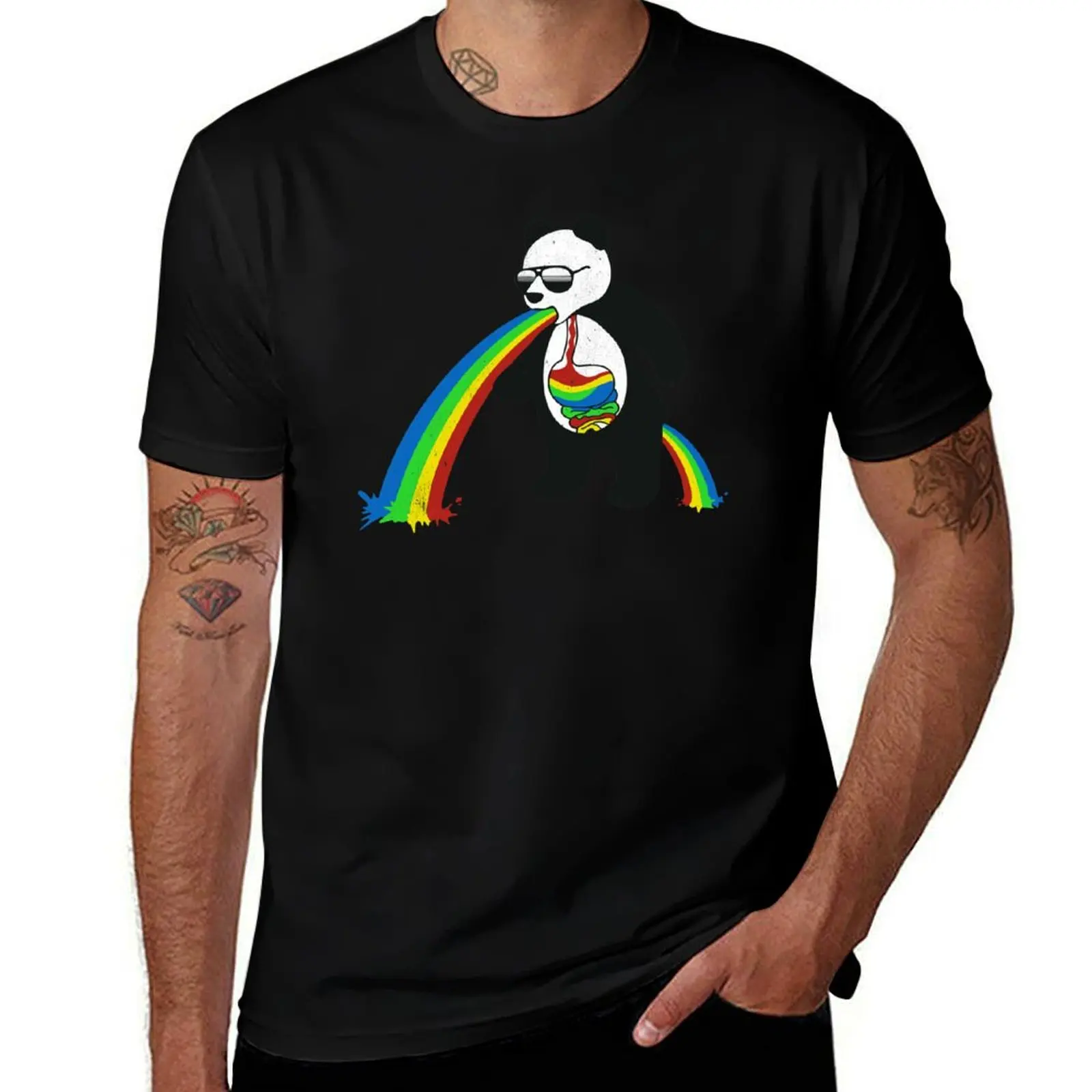Panda Throwing Up Rainbow T-Shirt Large Size Casual Tee Shirt T-Shirt