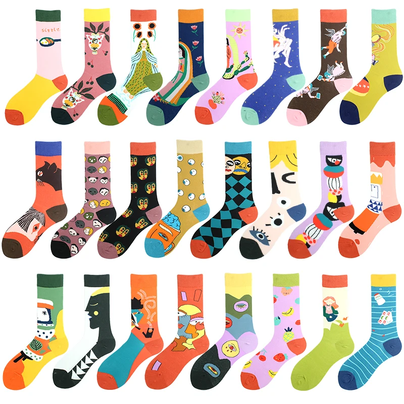 ฤดูใบไม้ร่วง/ฤดูหนาวคู่สเก็ตบอร์ด Sox Creative บทคัดย่อ Harajuku Hip Hop ถนนถุงเท้าสีสันตลกถุงเท้า Skarpetki