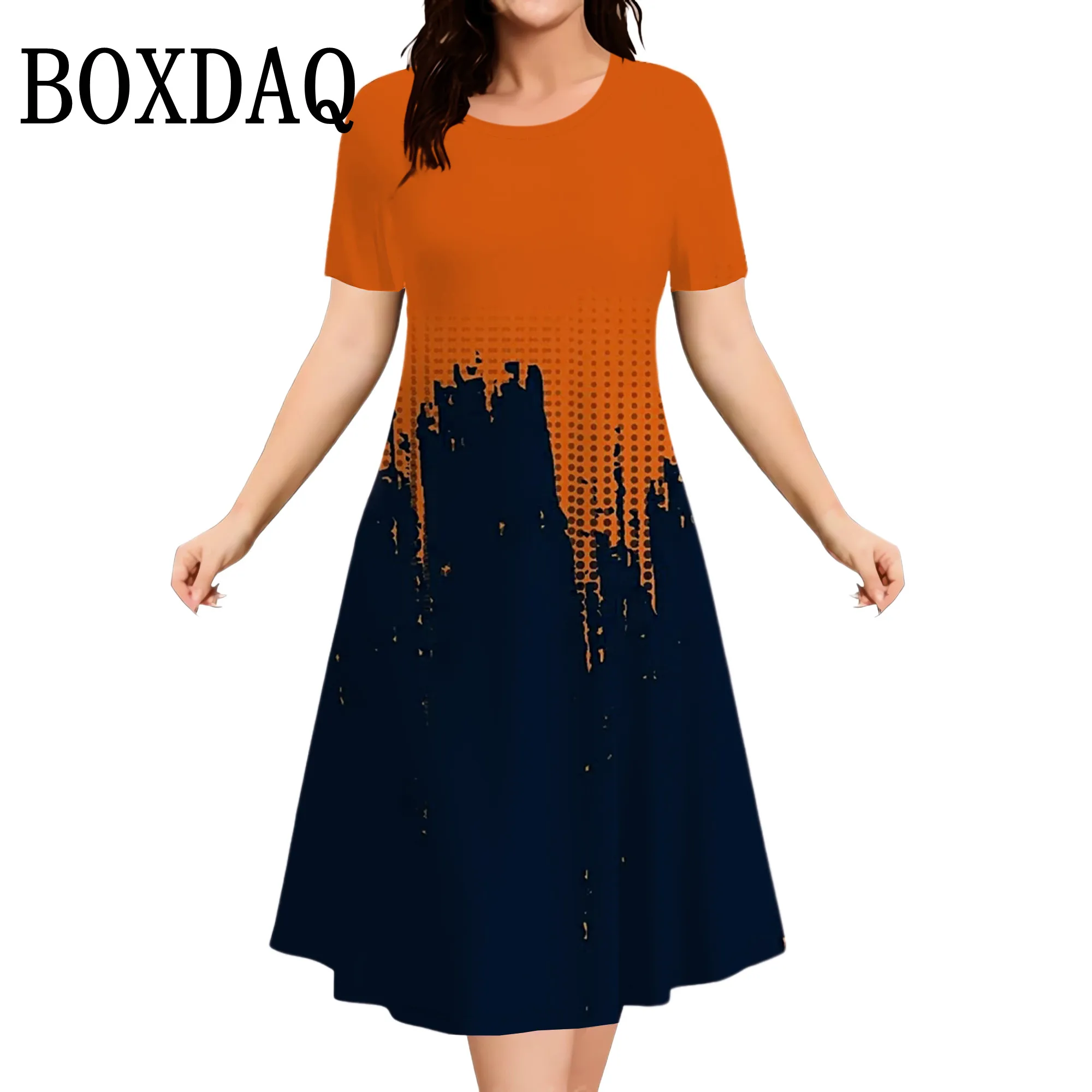 Abiti estivi da donna taglie forti Abito a trapezio ampio a maniche corte stampato sfumato 3D Abbigliamento donna oversize Abito elegante da donna