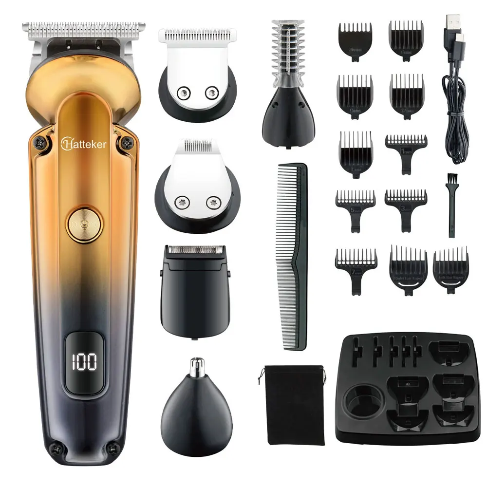 

Hatteker 6-in-1 multi-functional professional hair clipper set salon LCD digital display oil head scissors full-body water-wa