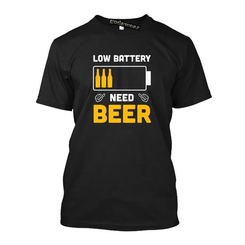 Low Battery Need Beer Print Short Sleeve Casual 90s Fashion Basic Slim Fit T Shirts for Men Graphic Tee Tops