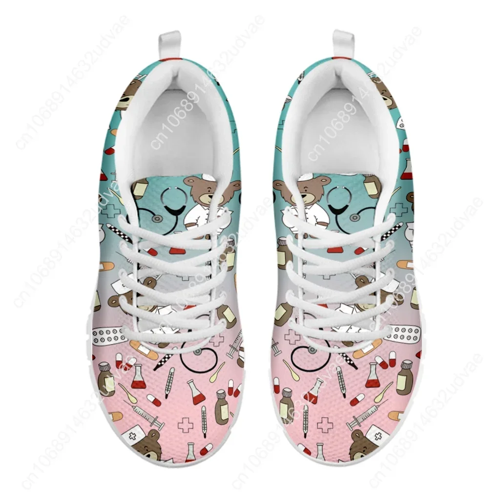 Women's Casual Sneakers Cute Medical Bear Print Flats Woman Cute Gradient Nursing Footwear Females Spring Loafers
