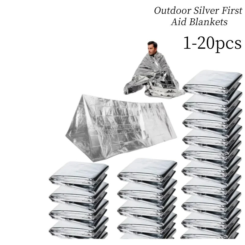 

1-20Pcs Of Silver Outdoor Survival And First Aid Blankets Camping Specific First Aid Supplies Insulation And Lifesaving Blankets