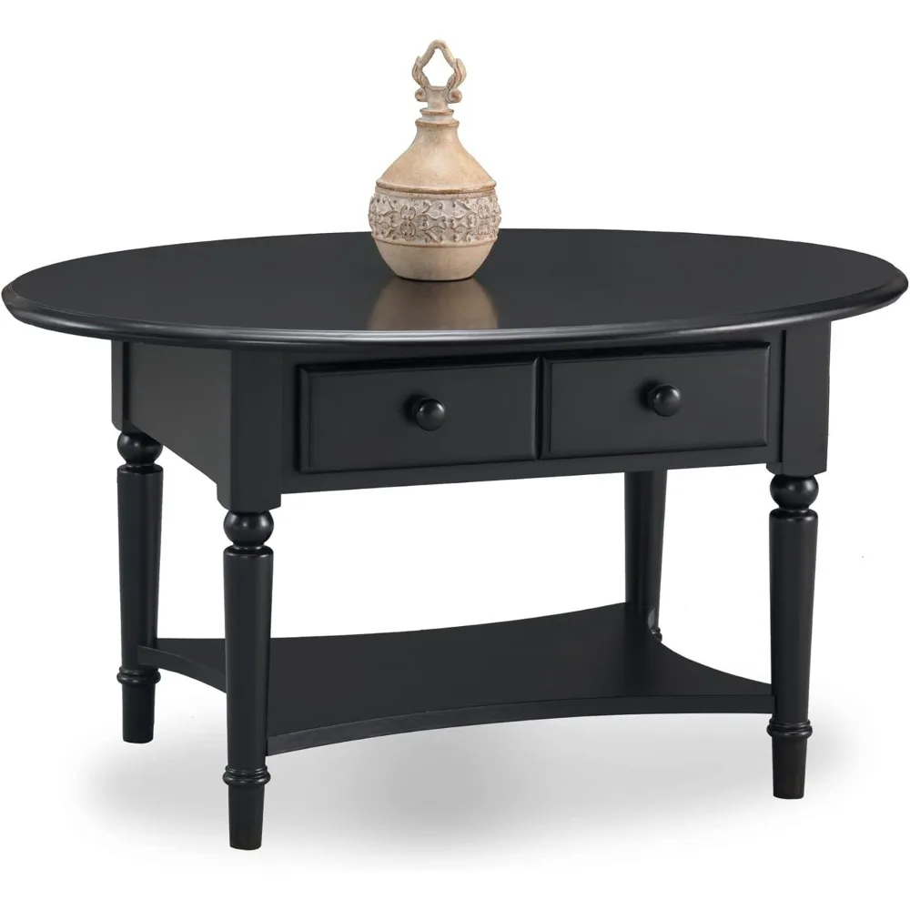 Leick Coastal Oval Coffee Table with Shelf, Swan Black