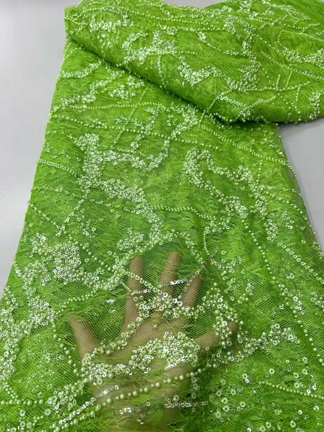 Tessuto di pizzo con perline nigeriane 2025 Tessuti di pizzo di tulle con paillettes francesi africane di alta qualità 5 metri per abiti da sposa